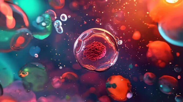 Human cell or Embryonic stem cell under microscope, background.