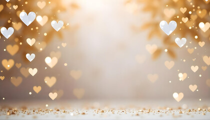 A golden heart-shaped bokeh background with a soft, blurred foreground and a glowing