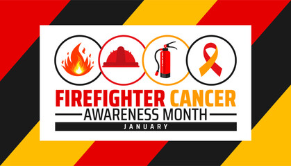 Firefighter Cancer Awareness Month background, banner or poster design template. observed every year in January. Holiday concept. Use to any Template, card, poster, placard, template.