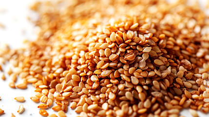 Obraz premium Sesame seeds on a white acrylic background. Macro