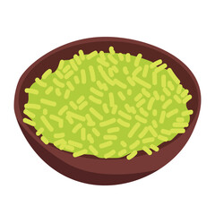 Green rice in bowl, flat design vector illustration, green rice clipart, isolated on white background