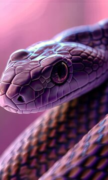 Close-up snake head, minimalism, light purple gradient background