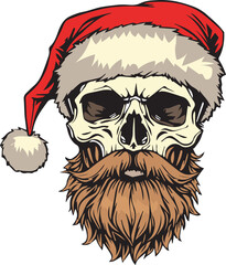 A skull wearing a Santa Claus hat 