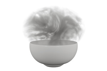 hot food on a plate with smoke isolated on white