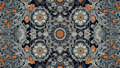 Tile A seamless anthracite Moroccan-style pattern with contrasting intricate line work in white and vibra1