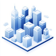 Fototapeta premium minimal isometric icon illustrating city skyline with blue tones