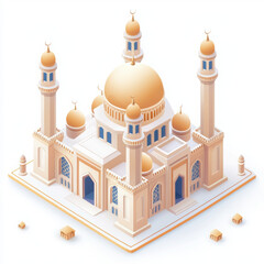 minimal isometric icon illustrating historic mosque with domes and minarets