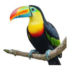 Fototapeta premium Vibrant toucan displaying colorful plumage tropical forest wildlife photography natural habitat close-up avian beauty