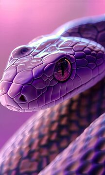 Close-up snake head, minimalism, light purple gradient background