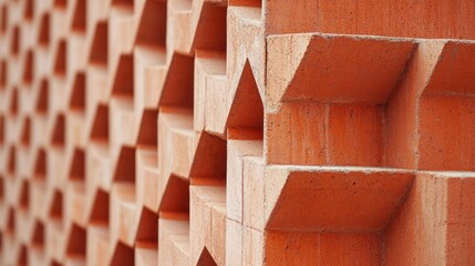 Abstract orange brick wall with geometric pattern.