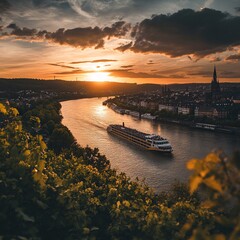 Naklejka premium sunset over the river