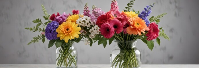 Fototapeta premium Colorful flower arrangement in clear vase, isolated, beauty, petals