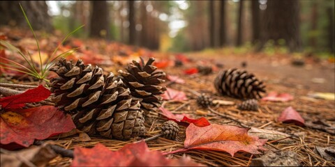 Pine Cones on Forest Floor, Autumn Nature Photography