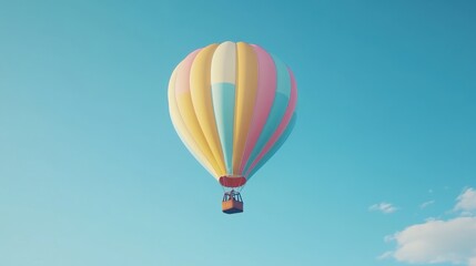 Fototapeta premium Colorful hot air balloon floating in clear blue sky on a sunny day