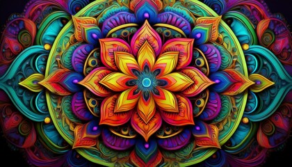 an intricate mandala pattern drawn with vibrant colors