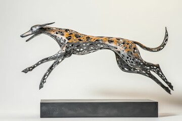 Obraz premium Leaping metallic hound sculpture, cutout design.