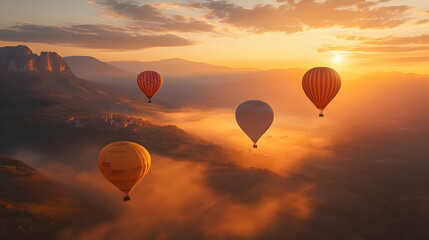 Obraz premium Sunrise Hot Air Balloons Landscape Illustration