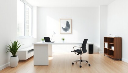Work Space Of Interior Design with Minimalist Concept - Hotel Work Space - Apartment Work Space Interior with Chair and Table - Interior Design. Minimalist Office Interior With Chair Minimalist Style