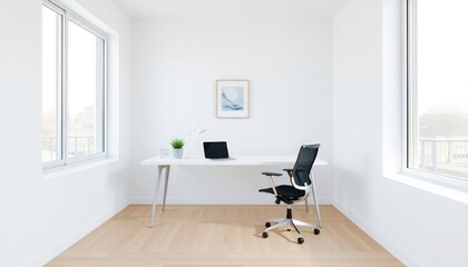 Minimalist Style - Interior Design of Work Space with Minimalist Concept - Hotel Work Space - Apartment Work Space Interior with Chair and Table - Interior Design.Minimalist Office Interior With Chair