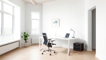 Minimalist office interior with chair - Work Space Minimalist Design Interior. 