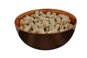 Bowl with peanuts isolated on white
