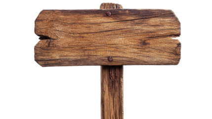Rustic Wooden Sign Post with Natural Texture and Grain, Ideal for Directional or Informational Use in Outdoor Settings and Nature Photography