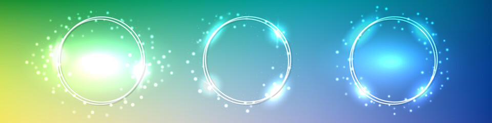 Neon double round frame with shining effects