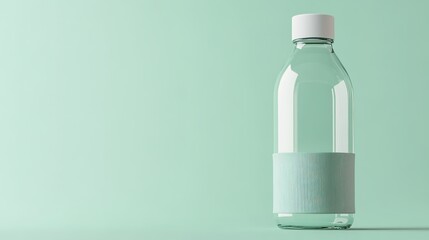 Clear water bottle on teal background with blank label