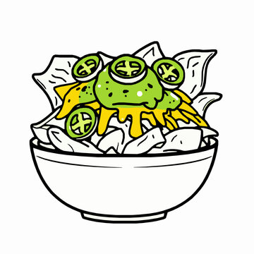 recommend clip art: Bowl of Nachos with Toppings – Black Outline Vector Illustration