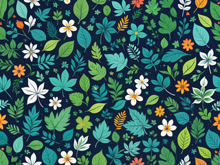 generated, pattern, illustration, drawing, painting, art, artistic, design, concept, nature, natural, theme, cartoon, leaf, leafs, flower, flowers, foliage, plant, green, color, colors, colorful, vibr