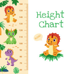 Dinosaur height charts. Set of height charts with dinosaurs and tropical plants.