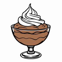 Chocolate Mousse with Whipped Cream – Black Outline Vector Illustration