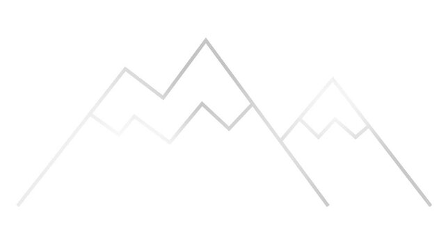 Animated silver linear mountains is drawn gradually. Line symbol of mountain. Rock icon. Concept travel, hiking, adventure, trip, vacation, nature, extreme, success. Vector illustration isolated on wh