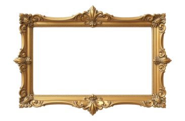 Old antique gold vintage decorative frame horizontal format cut out. PNG Frame. Stylish classic gold painting, carved design patterns