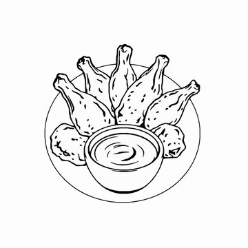 black and white chicken wings with sauce clip art preview