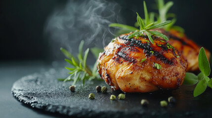 Herb-marinated chicken dish on a plate with vibrant colors showcasing culinary excellence and food photography techniques