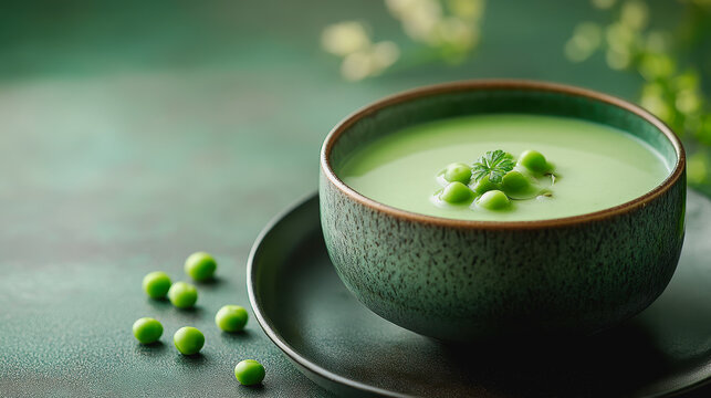 Delicious Green Pea Veloute Soup Bowl Fresh Ingredients Healthy Cuisine Photography Food Menu Presentation