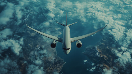 Obraz premium airplane flying over the earth.