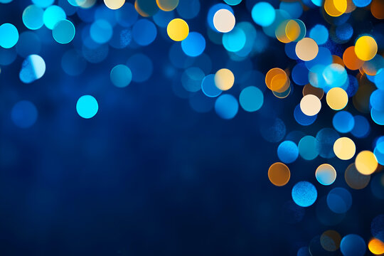A blue and yellow bokeh background with lots of lights