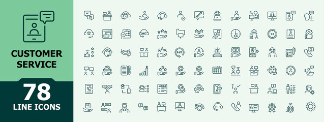 Customer Service icon. Contains such icons as info, contact, excellent, chat, call, business and more. Set of line pictogram. Minimalist vector icons editable stroke.