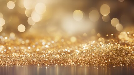 photograph of Golden Christmas particles and sprinkles for celebrating holidays like Christmas or New Year. golden glitter bokeh