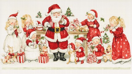 Joyful Santa Celebrating Christmas with Children in Festive Scene