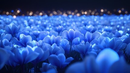 Fototapeta premium Stunning Blue Flower Field with Soft Glow and Bokeh Background