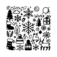 Winter Icon Hand drawn illustration black and white