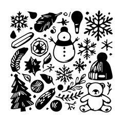 Winter Icon Hand drawn illustration black and white