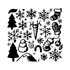 Winter Icon Hand drawn illustration black and white