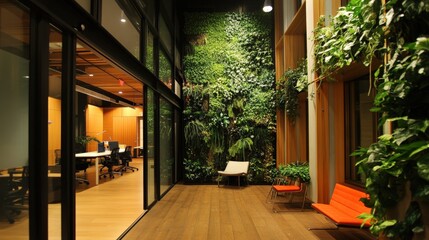 Fototapeta premium Modern Office Interior With Living Wall And Seating