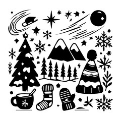 Winter Icon Hand drawn illustration black and white