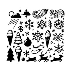 Winter Icon Hand drawn illustration black and white