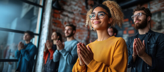 Team members work anniversary clapping and celebrating colleague heartfelt moment